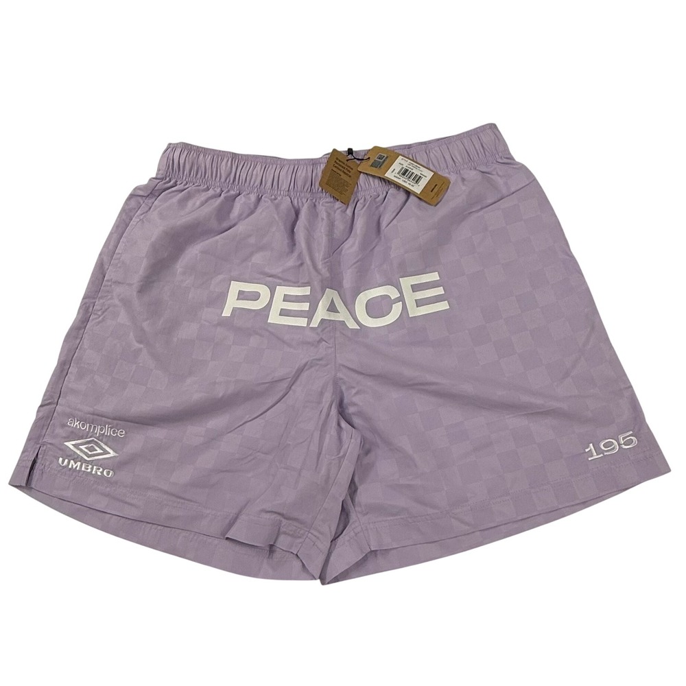 Umbro x Akomplice Peace Checkered Shorts Pastel Lilac Mens XL UUM1UBNM NWT